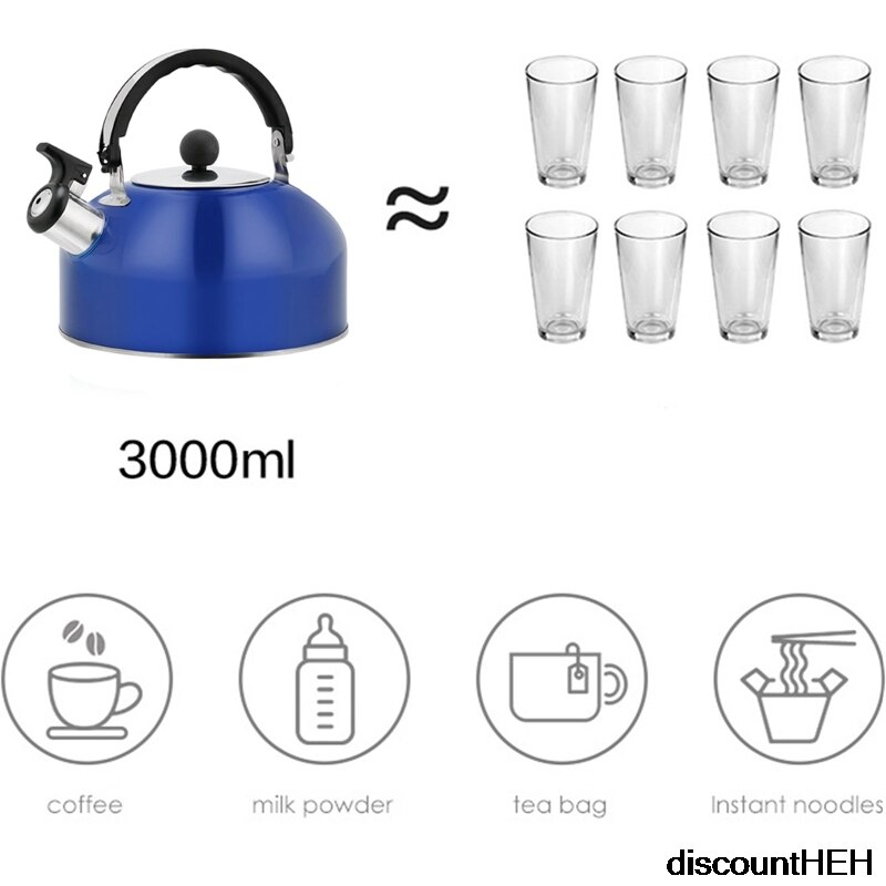 3000ml Household Stainless Steel Kettle Dome Induction Cooker Gas Stove Kettle Flat Bottom Whistle Kettle