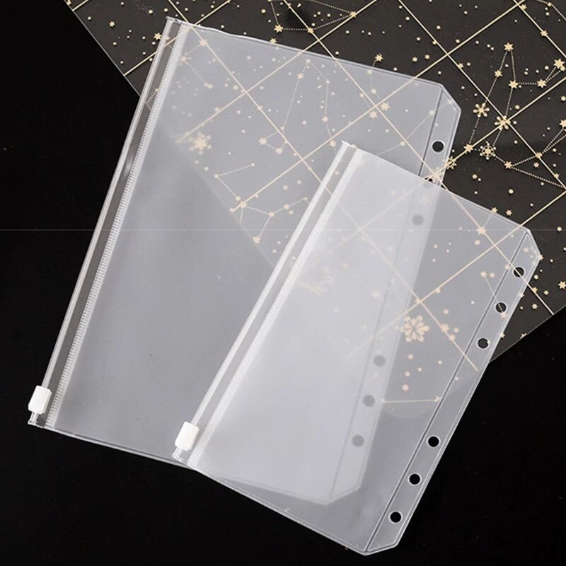 5PCS PVC A4 A5 A6 File Holders Standard 6 Holes Binder Zipper Folders Transparent Self-Styled Loose Leaf Document Pouch Storage