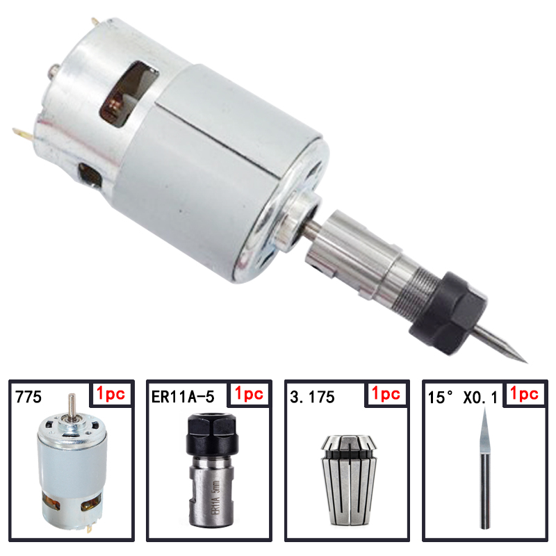 1Pc 775 Dc Motor 12-36V Kogellager Spindel Motor ER11 5Mm Verlengstuk Vleesmes cnc ER11 Spring Collet Chuck Motor Set: 3
