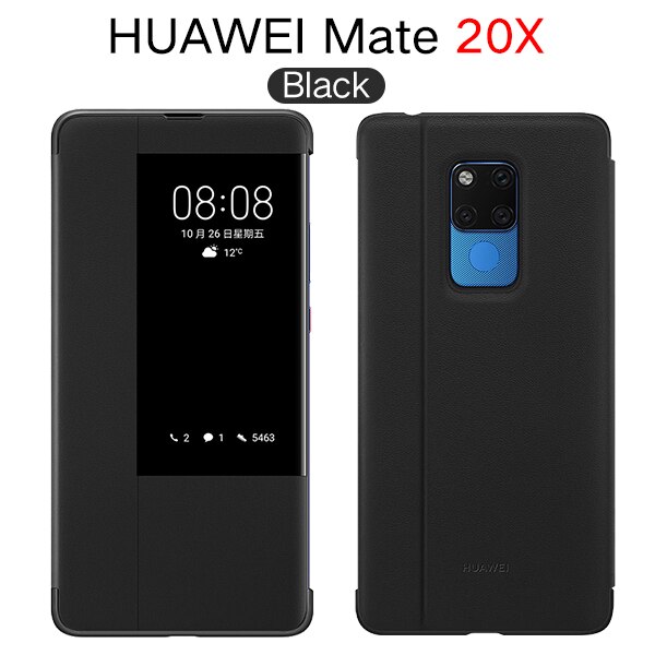 HUAWEI mate20 X Pro Case Original 100% Official Smart View Protection Cover HUAWEI MATE 20 Case Window Flip Leather Mate20 Cover: mate20X black