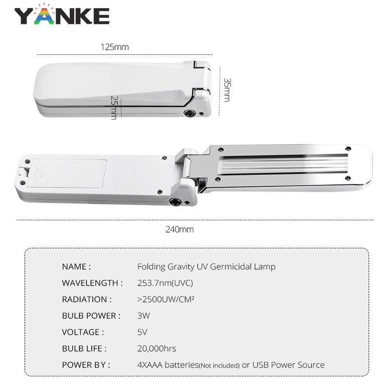 UVC Lamp Sterilizer 3W Portable UV Light Sterilization Lamp 253 nm 5V UVC Disinfection Light For Home Kitchen Bedroom Germicidal