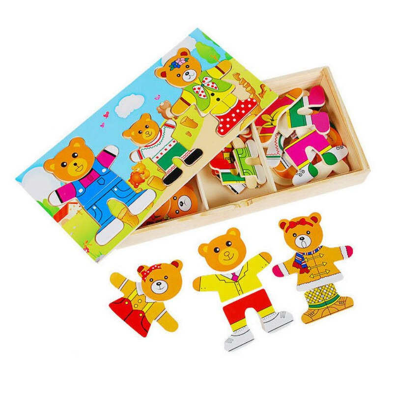 4 Types de jeux éducatifs en forme d&#39;ours, Puzzle, jeux éducatifs pour la petite enfance, vêtements changeants pour bébé, jouet Tangram en bois, pour enfants: 3