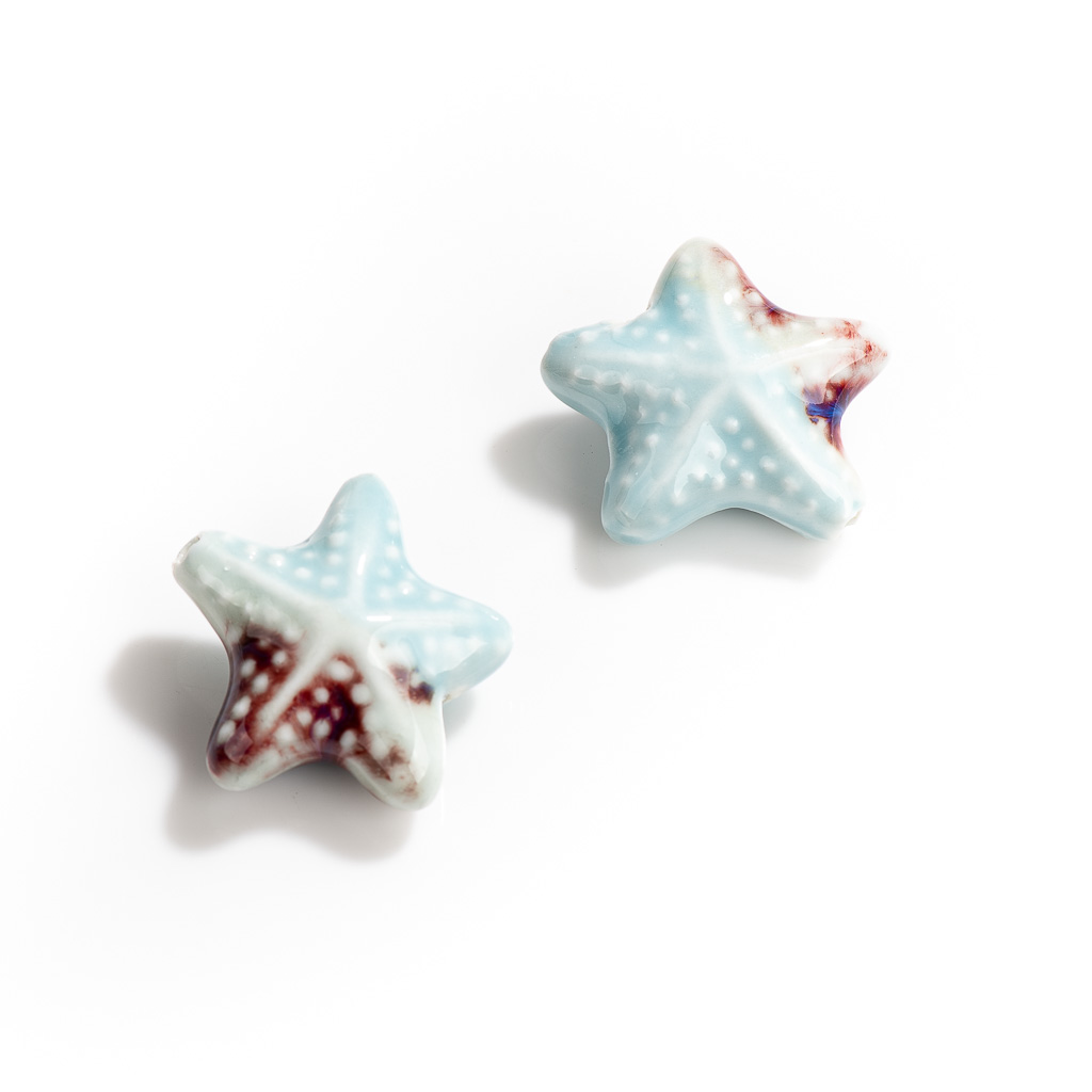 40 # Colgante de cuentas de cerámica de estrella de mar grande roja, forma especial de , fabricación de joyas de porcelana para collar y pulsera, 2 uds. # XN171: Azul