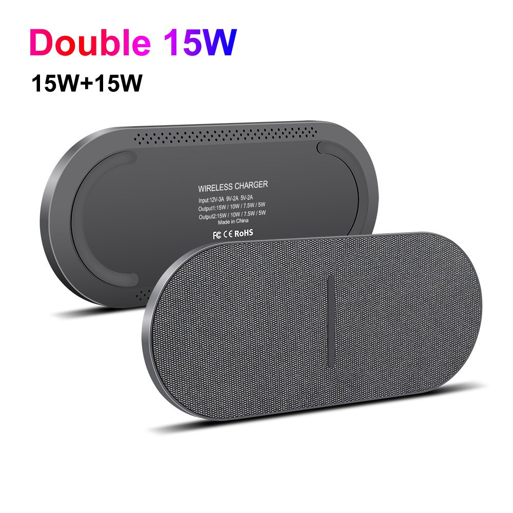 2 em 1 30w duplo assento qi carregador sem fio para samsung s20 s10 dupla almofada de carregamento rápido para iphone 12 11 xs max xr x 8 airpods pro: 30W Dual Charging