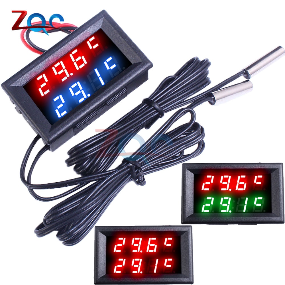 Dobbelt led display digitalt termometer termograf temperatursensor måler detektor tester monitor til køleskab akvarie auto bil