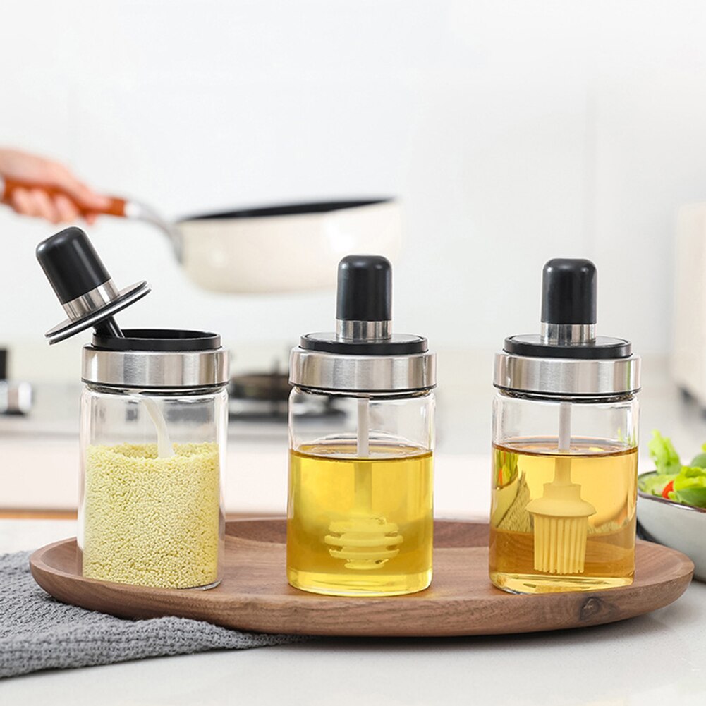 Glas Gewürz Flasche Salz Lagerung Kasten Gewürz Glas Küche Liefert mit Löffel Pinsel Feuchtigkeits Staubdicht Gewürz Lagerung Flasche