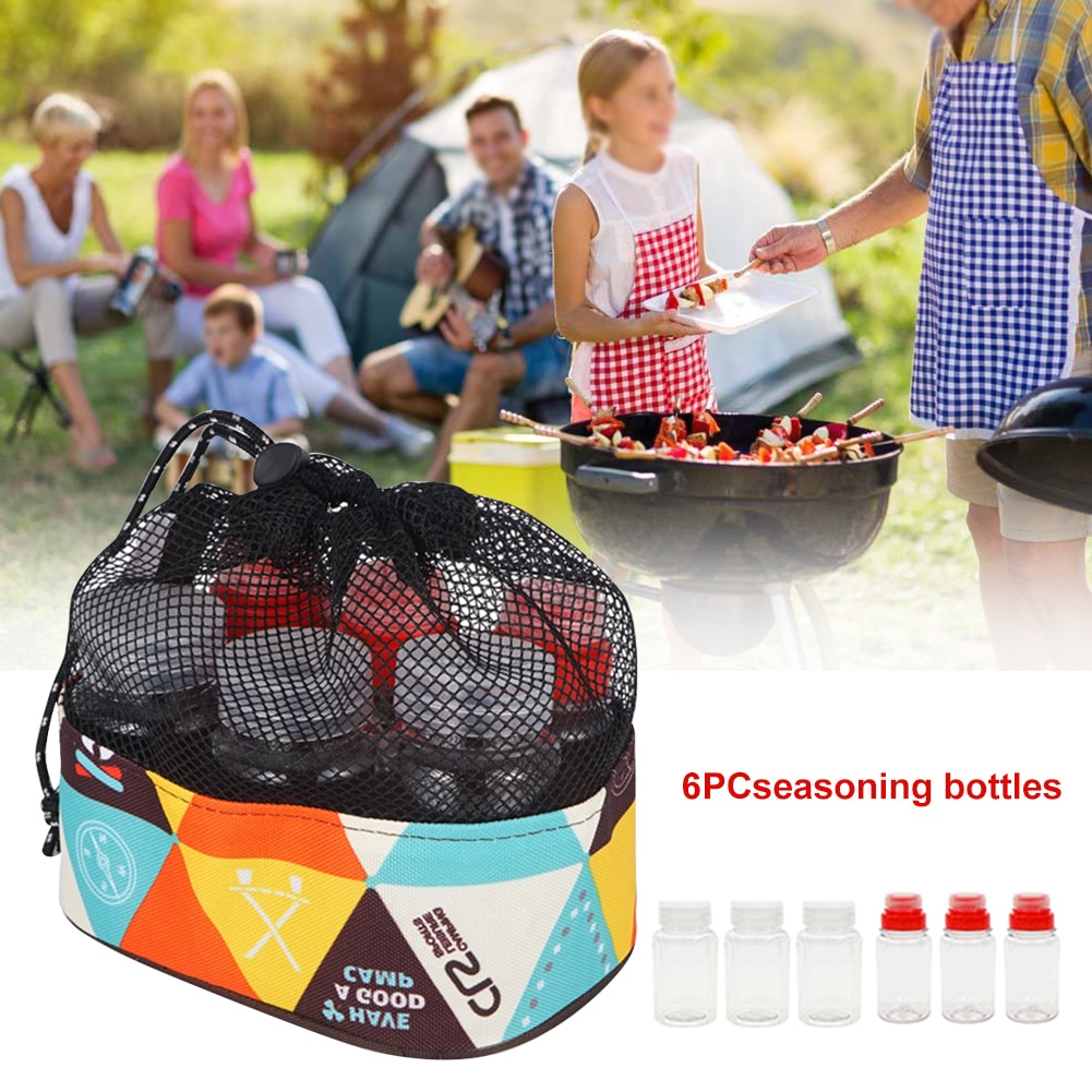 6Pcs Herbruikbare Met Opbergtas Olie Kan Kruiden Fles Set Outdoor Camping Kruiderij Organisator Jar Draagbare Picknick Peper