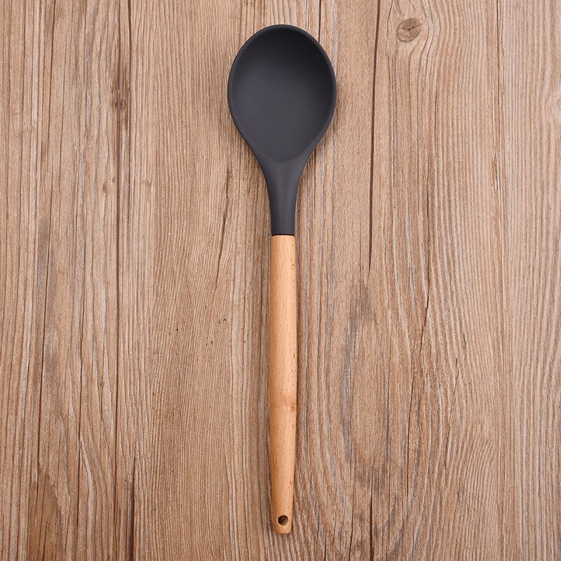 8-piece silicone kitchenware set with wooden handle nonstick silicone spatula kitchen tool silicone cooking kitchenware set: E