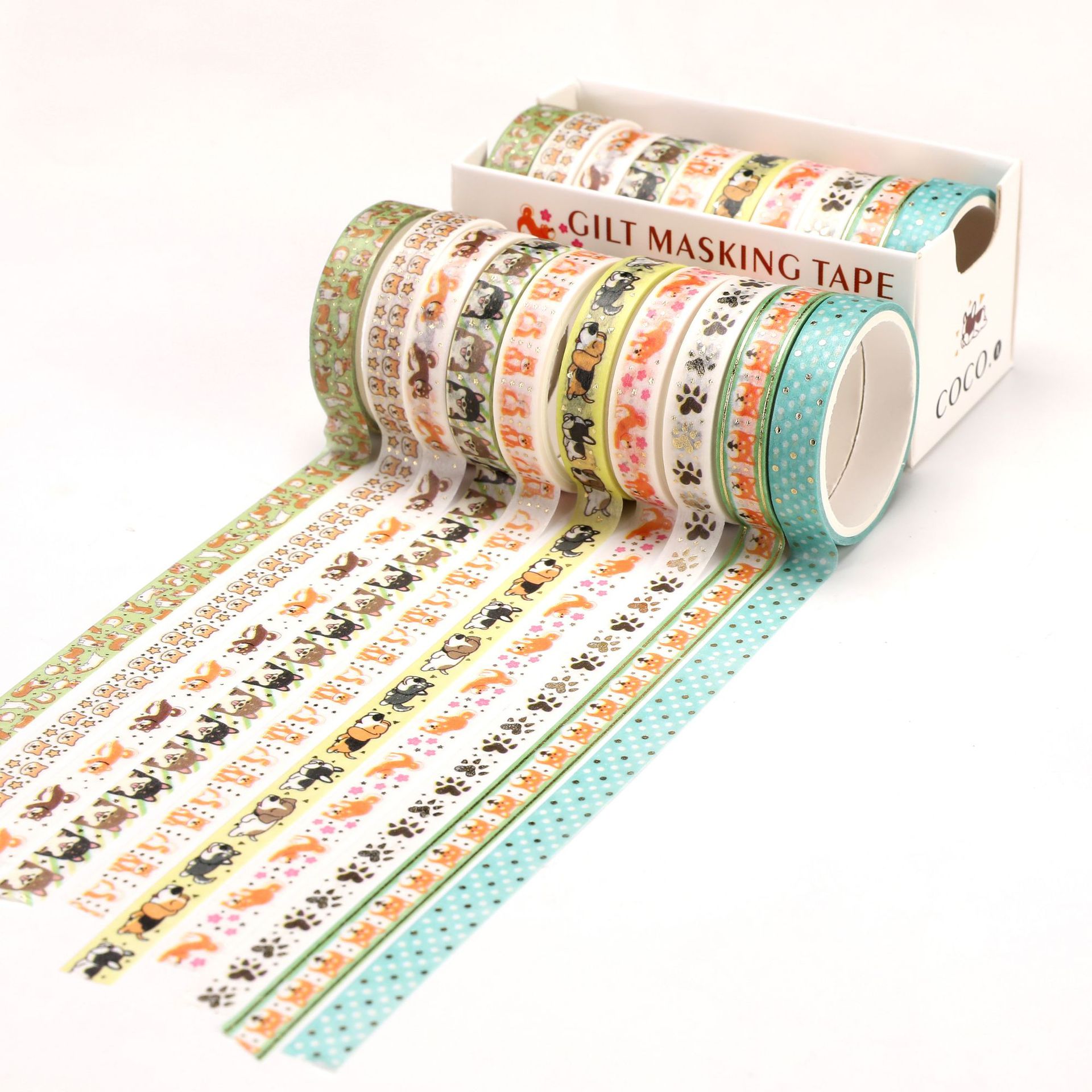 10 pcs cute cat dog Gold Foil Washi Tape set flower Adhesive Tape DIY Scrapbooking Sticker Label Masking tape: DOG
