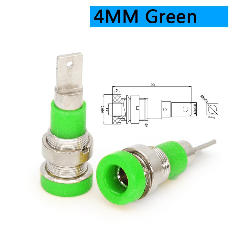 5Pcs Brass 2mm Banana Female Jack Chassis Panel Mount Socket Connector for Non-Shrouded Banana Plug: 4mm green