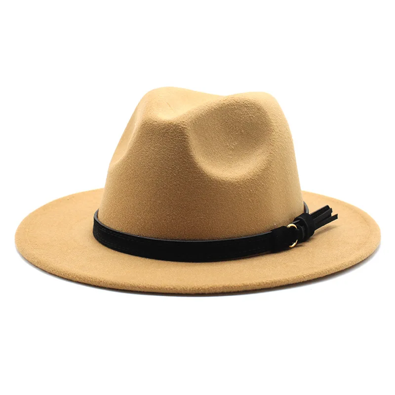 Sombrero Fedora de fieltro Gangster Trilby, gorras de Jazz de ala ancha europea americana, sombrero de boda blanco de lana para hombres y mujeres, 56-58-61CM: M / Naranja
