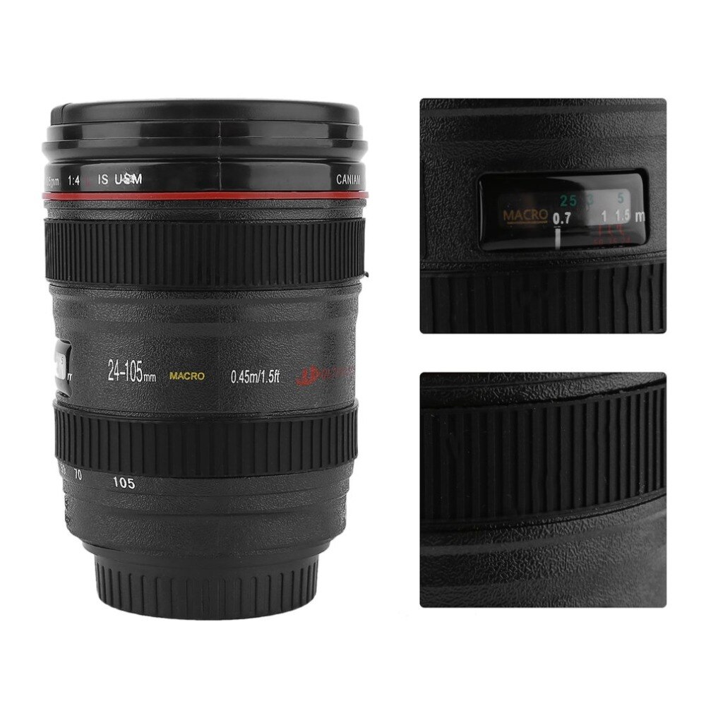 Durable DIY Stainless Steel ABS Travel Coffee Mugs Tea Cup Water Coffee Camera Lens Cup With Lid Drinkware
