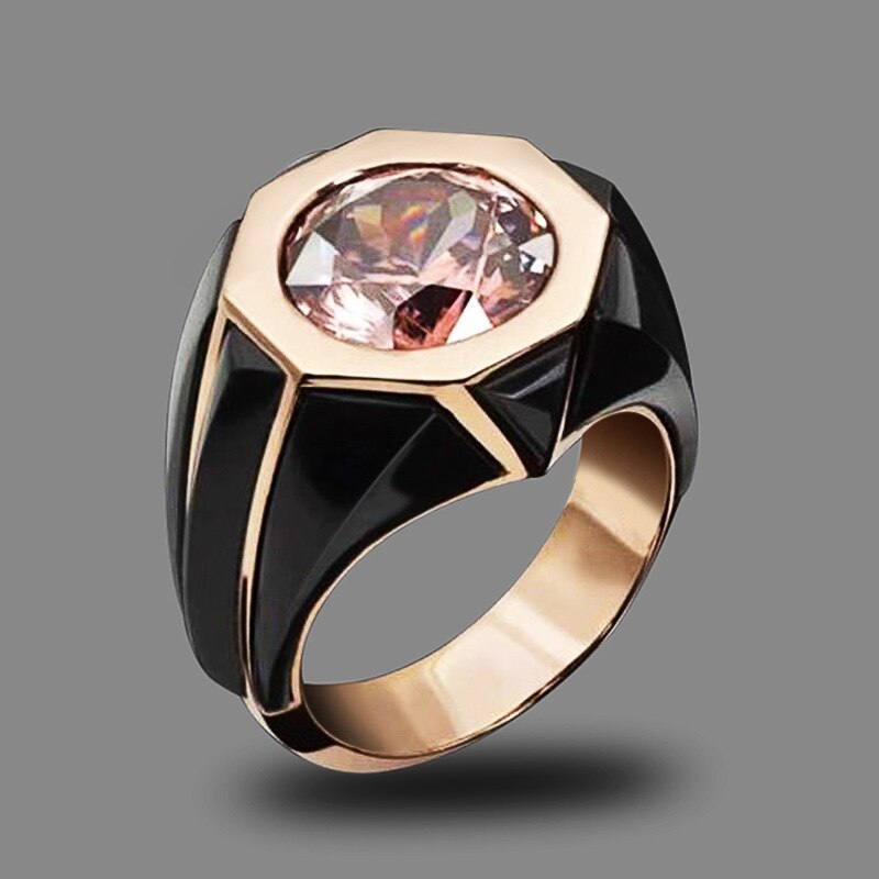 LETAPI Rose Gold Farbe Cool Man Punk Vintage Männlichen Ring Große Octagon Champagner CZ Stein Hochzeit Ring für Mann Neue: 7