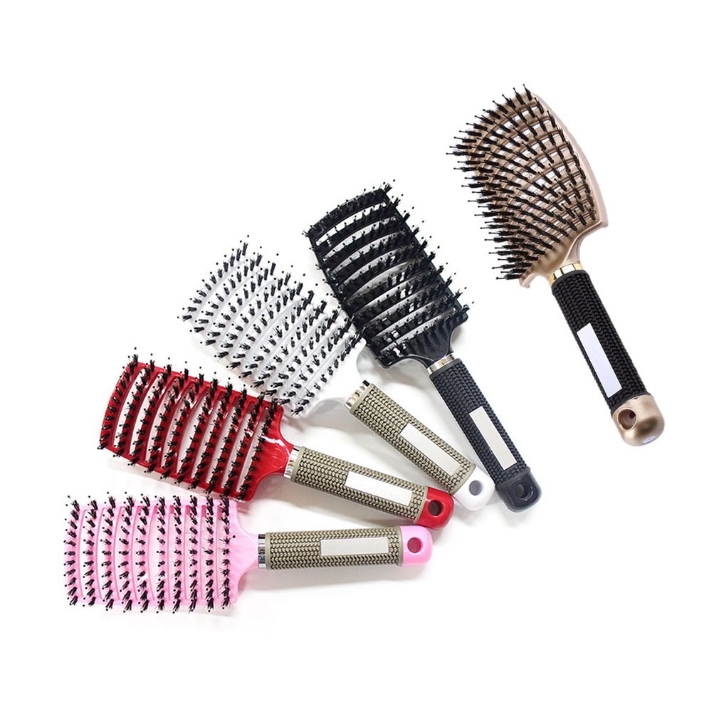 Large Curved Comb Ribs Comb Pig Bristle Anti-static Bending Massage Comb Nine Rows Comb Shape Curly Plastic Smooth Hair Comb