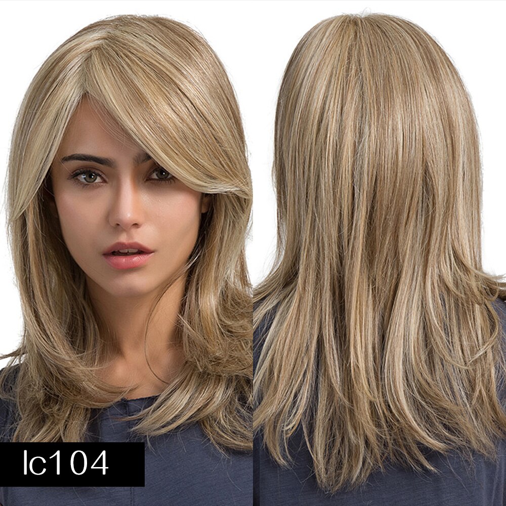 Element Synthetische Lange Rechte Haar Licht Bruin Mix Blonde Pruiken Met Pony Kant Voor Wit/Zwart Vrouwen Daily Wear: lc104