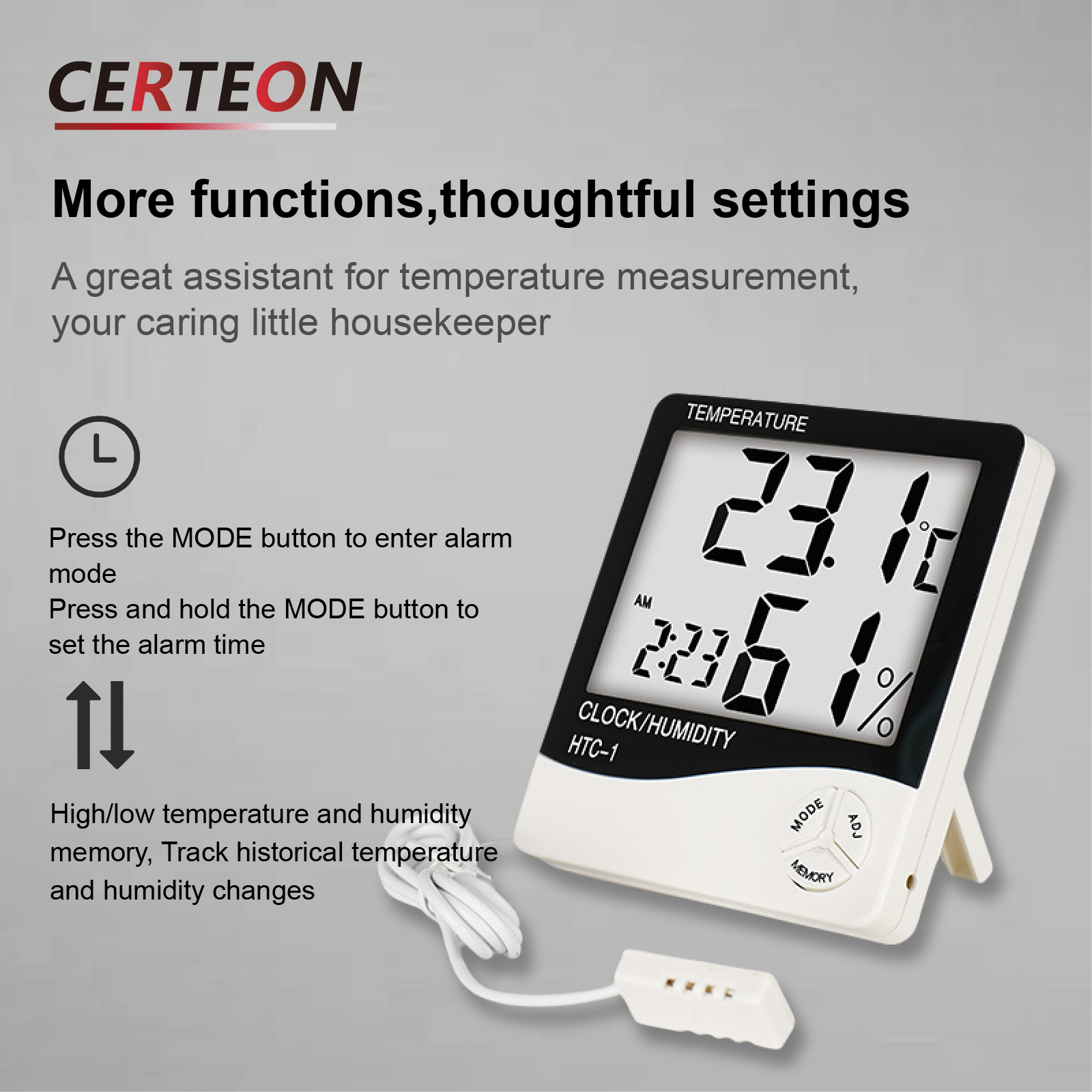 Hög precision htc -1 htc -2 termometer hygrometer med extern sond temperatur- och fuktighetsmätare för industriellt växthus