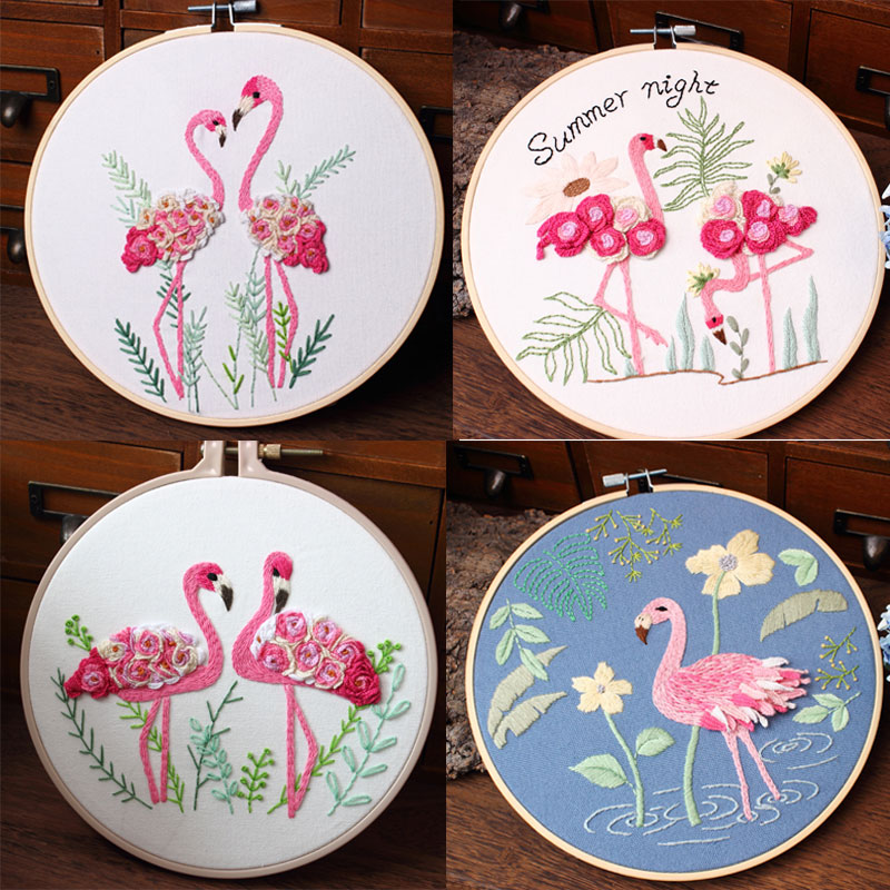 1 stk flamingo blomstermønster broderikit til begyndere håndarbejde sæt korssting syning kunst håndværk maleri boligindretning