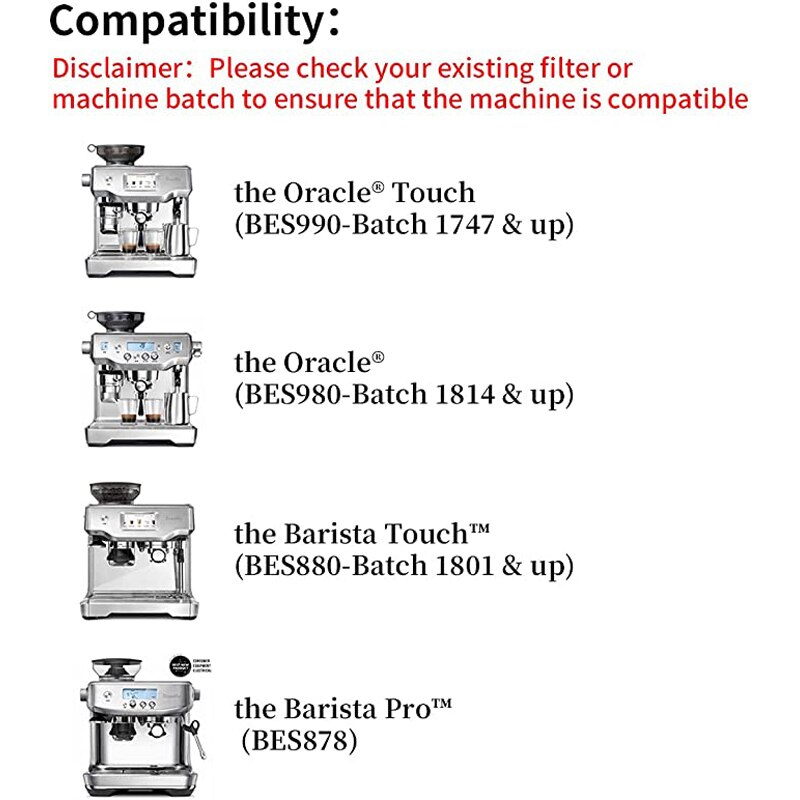 Kahvinkeittimen vedensuodatin on yhteensopiva breville sage oracle touch, barista, claro swiss, bes 878, bes 008 espressokeittimien kanssa