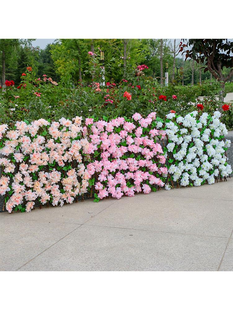 Retractable Fence Expanding Wooden Fence Hedge With Artificial 6 Kinds Cherry Flower Leaves Garden Decoration Trellis Screen