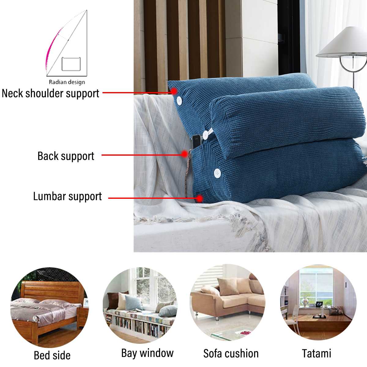 Sofa Cushion Back Pillow Bed Backrest Office Chair Pillow Support Waist Cushion Lounger TV Reading Lumbar Cushion Home Decor