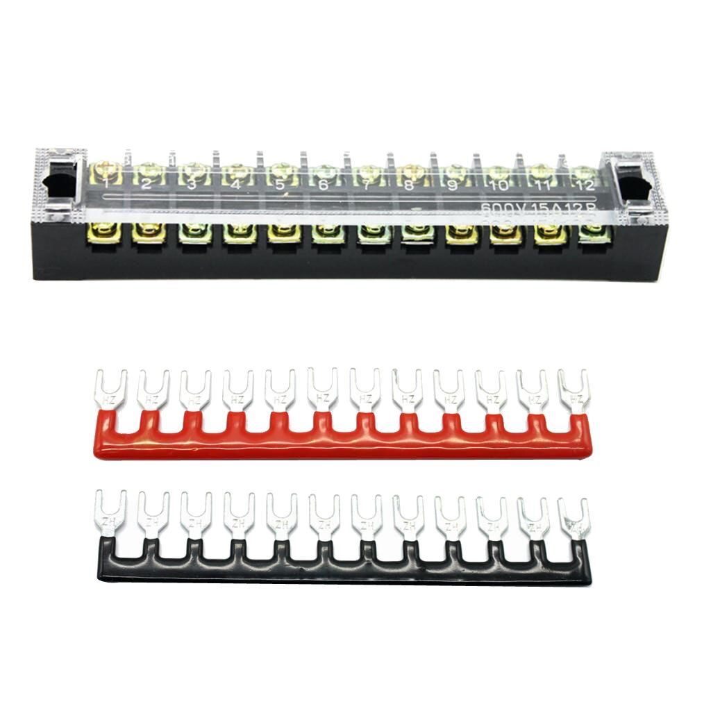 Dual Row 12Positions Screw Barrier Terminal Blocks Strip Connector 600V 15A