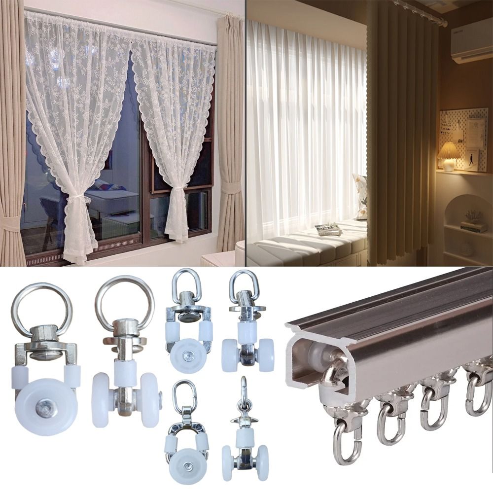 Gordijn Spoor Roller Plafond Katrol Zweefvliegtuigen Stille Haken Gordijnen Metalen Wielen Rail Rollen Monteren Glijdende Katrollen Rails