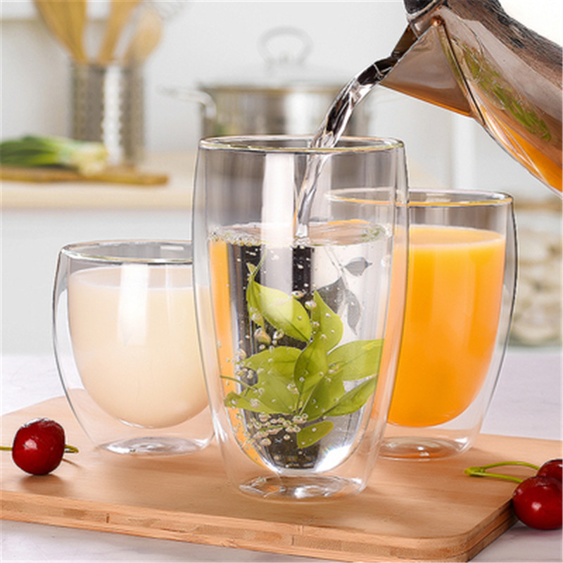 1 Pcs Double Wall Glass Cup Heat-resistant Tea Coffee Cup Handmade Beer Mug Tea Glass Whiskey Glass Cups Drinkware