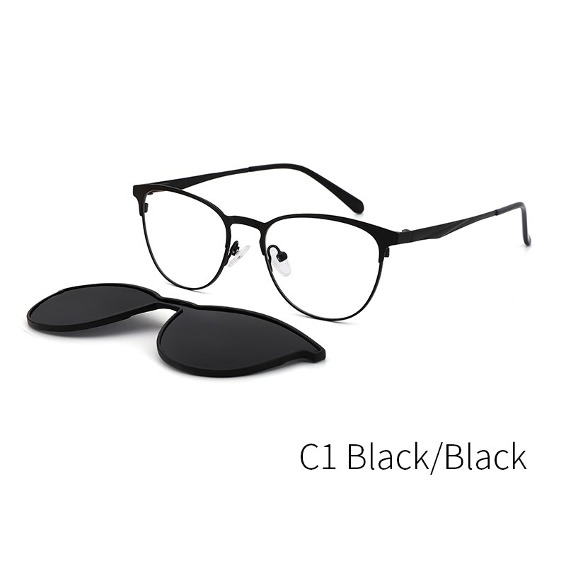 Lenspace-gafas de sol redondas polarizadas para hombre, lentes de sol masculinas con Clip magnético, TR90, graduadas ópticas, accesorios para gafas: C1 Black Black