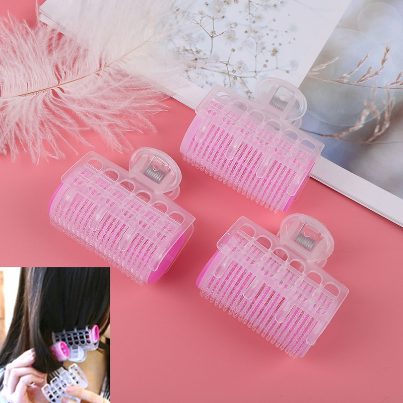 Rizador de pelo Rosa DIY de 3 piezas, herramienta de estilismo para 6*6,5*3cm, rizador de pelo de plástico con autoagarre