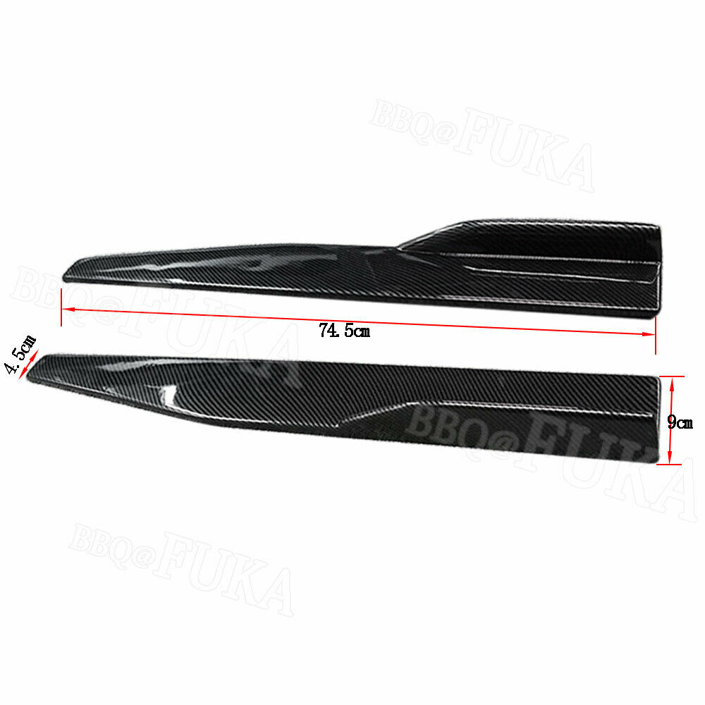 Pair 74.5cm Car Carbon Fiber Side Skirts Rocker Splitters Diffuser Winglet Wings