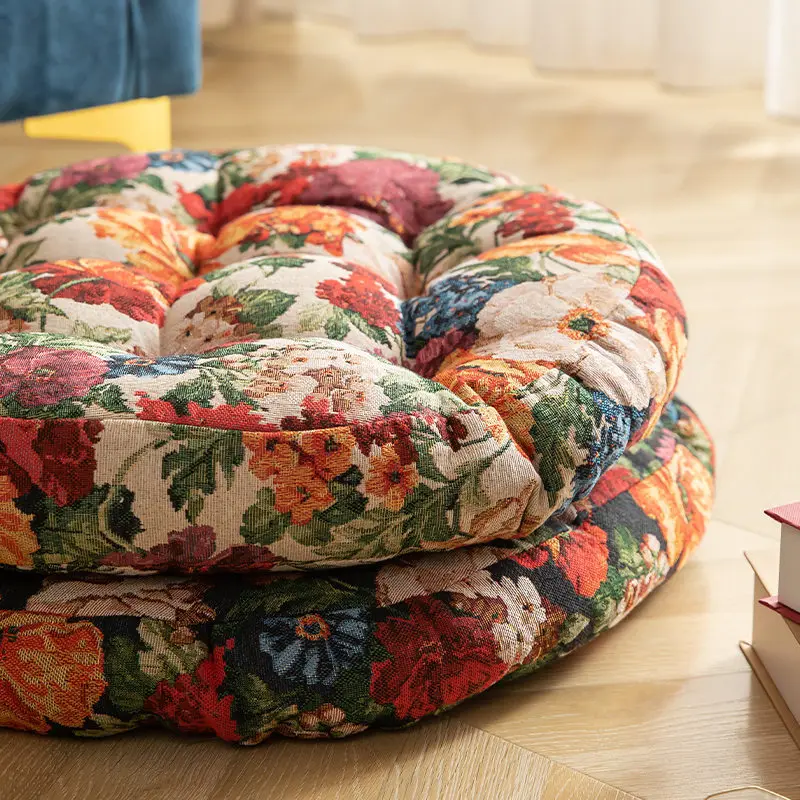 Cojín de ventana Flor Retro Homestay Futon jardín americano cojín redondo grueso hogar sala de estar Red dormitorio rojo Bahía