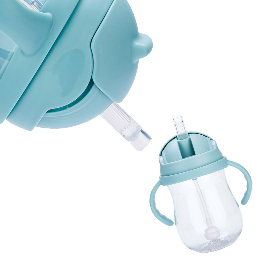 300ml Portable non-toxic silicone leakproof with handle wide mouth suction straw drinking water training bottle baby cup milk