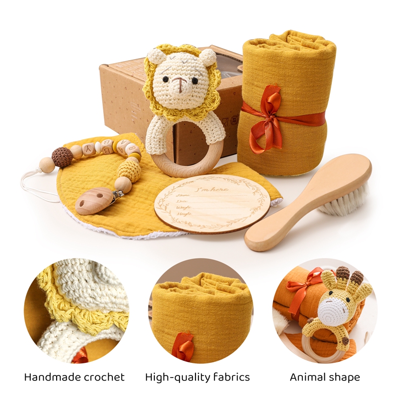 1Set Set di giocattoli da bagno per bambini asciugamano da bagno per bambini pietre preziose in legno sonaglio braccialetto uncinetto giocattoli prodotti da bagno per neonati regali di nascita per neonati