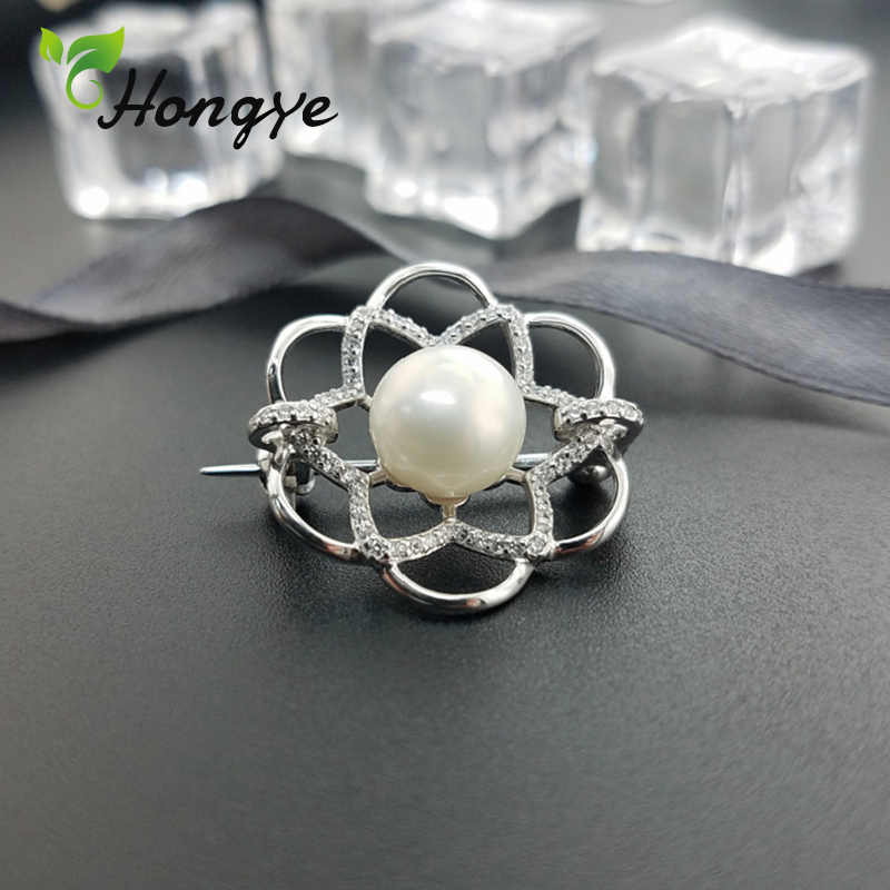 Hongye Aushöhlen Floral Brosche Pins für Mädchen Silber 925 Mantel Zubehör Feine Jewel Natürliche Perle Brosche Kostenloser