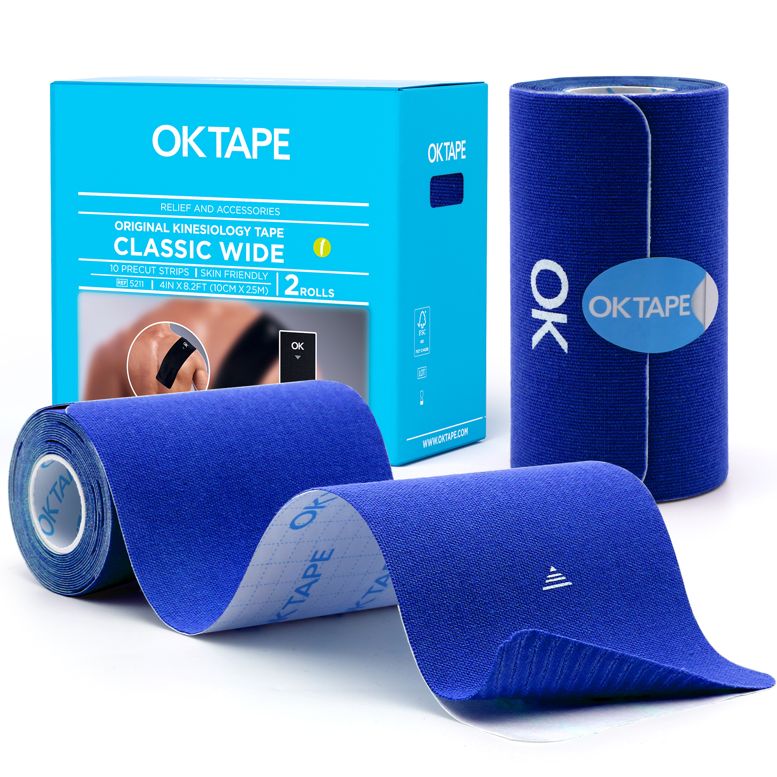 OK TAPE Breites Kinesiologie-Tape, vorgeschnittene K-Tape-Streifen zur Schmerzlinderung und zur Gelenkunterstützung | Rücken, Schulter, Knie (4" x 10" - 20 Stück): Gold