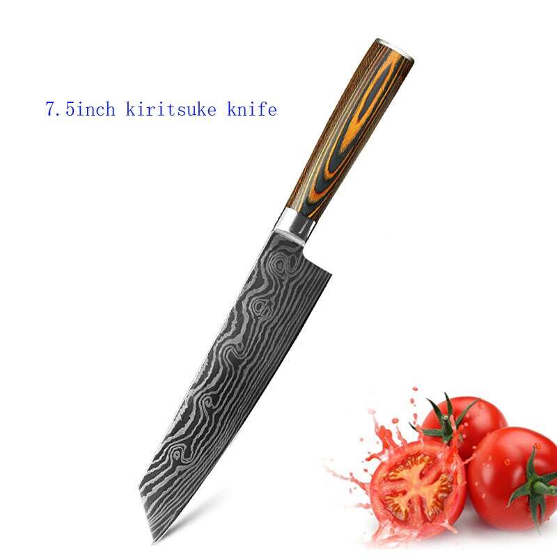Køkkenkniv 8 tommer kokkeknive 7 cr 17 440c rustfrit stål med høj kulstof damaskus tegning gyuto spaltesæt skiver santoku kniv: D