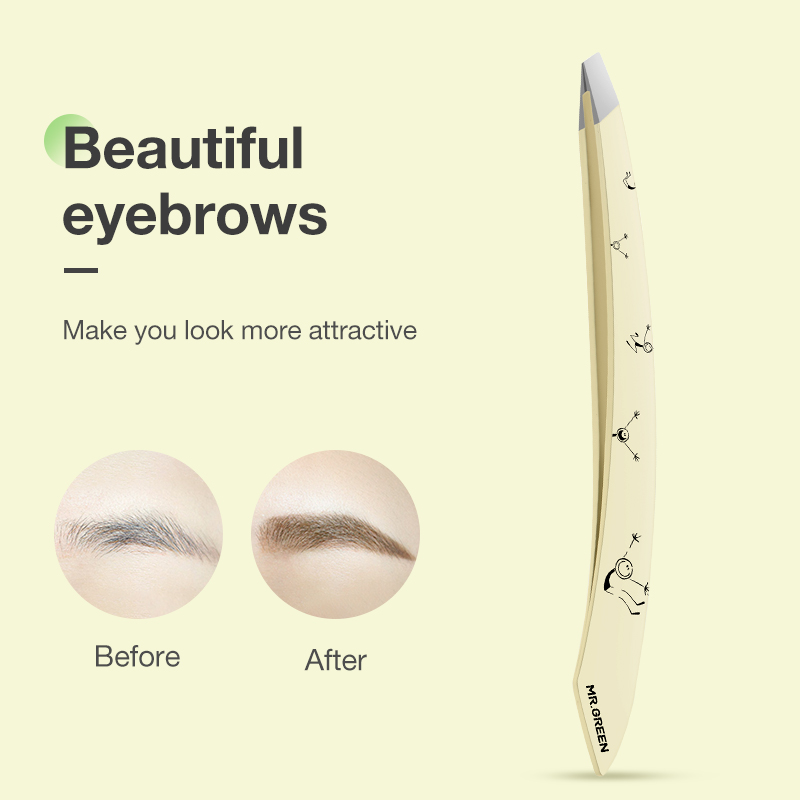 MR.GREEN-pinzas para cejas con mango curvo, extractor de pelos finos, herramientas de maquillaje, Clips de belleza de acero inoxidable, eliminación