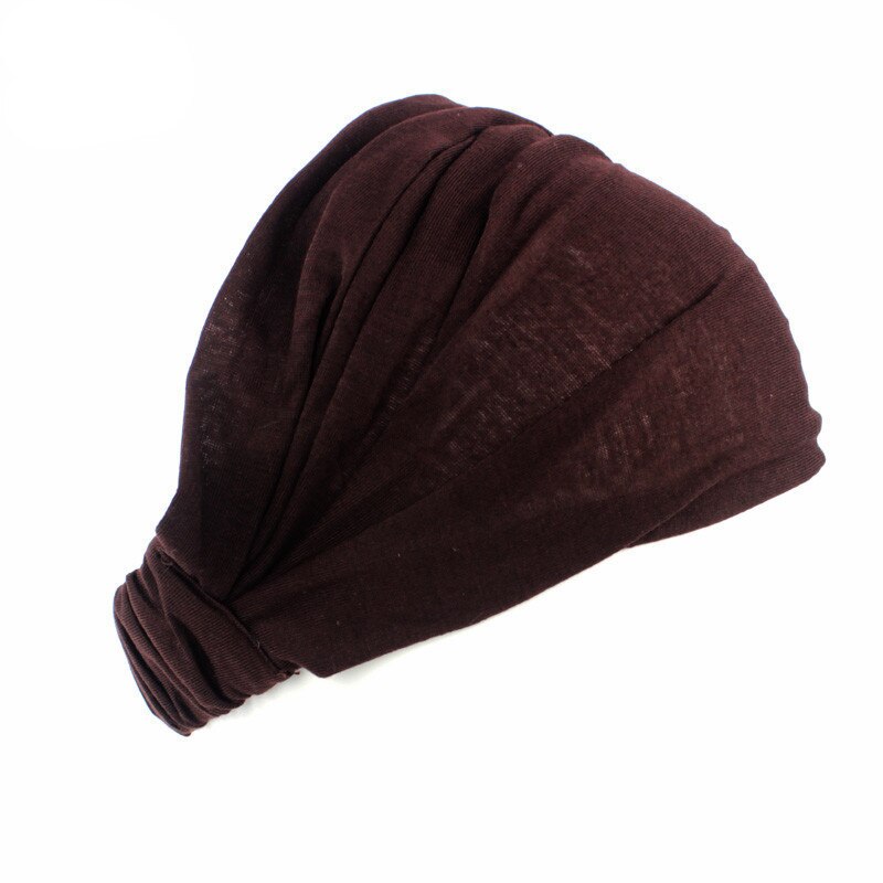 Stretchy dame bomuld hårbånd pandebånd kvinders pandebånd wrap hovedtørklæde kasket 2 in1 bandana turban hårtilbehør til piger: Brun