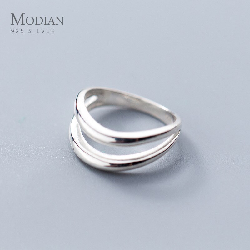 Modian dubbellager geometrisk linje sterling silver 925 tjock ring för kvinnor enkla ringfest fina smycken