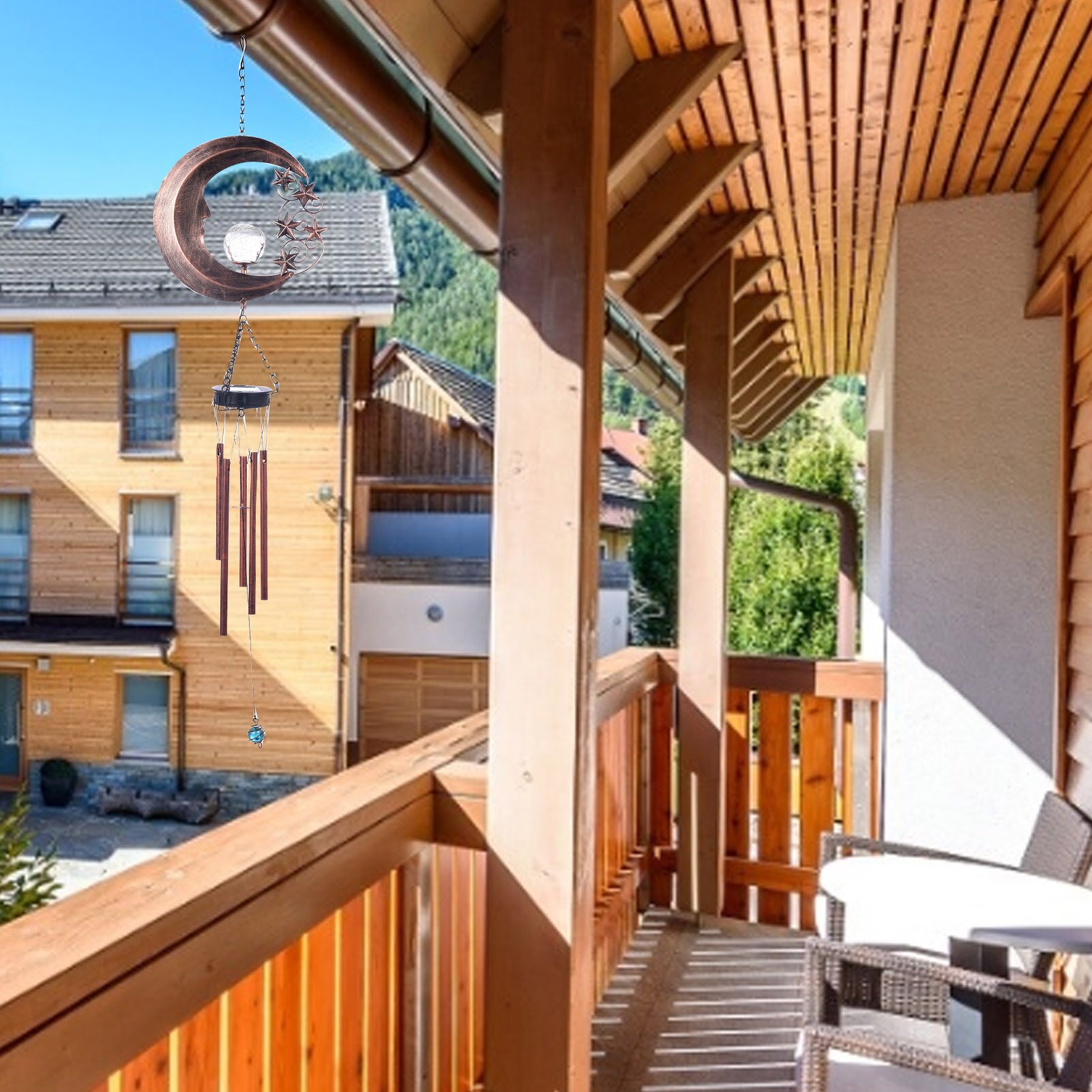 Solar Power Wind Chime Crystal Ball Moon Star Decor Landscape Light Waterproof Outdoor Windchime Light For Patio Yard Garde