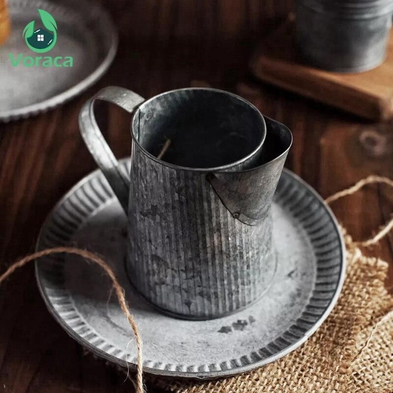 Taza con asa de hierro Retro, taza de Metal Vintage de hierro forjado para comida, fruta, café, hervidor, florero, cubo, decoración del hogar, accesorios de fotografía