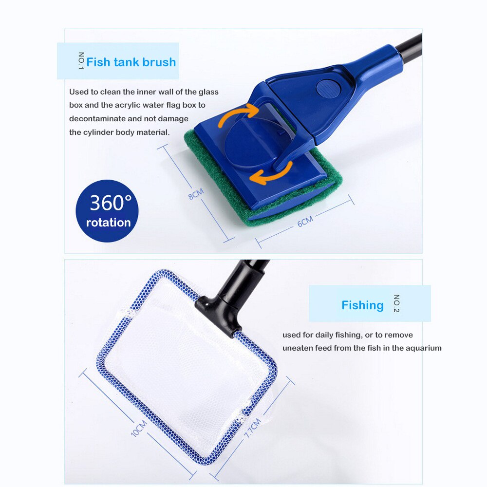 5In1 Aquarium Cleaning Tools Set Fish Tank Net Gravel Rake Algae Scraper Fork Sponge Brush Glass Cleaner 54-80cm Telescopic Pole