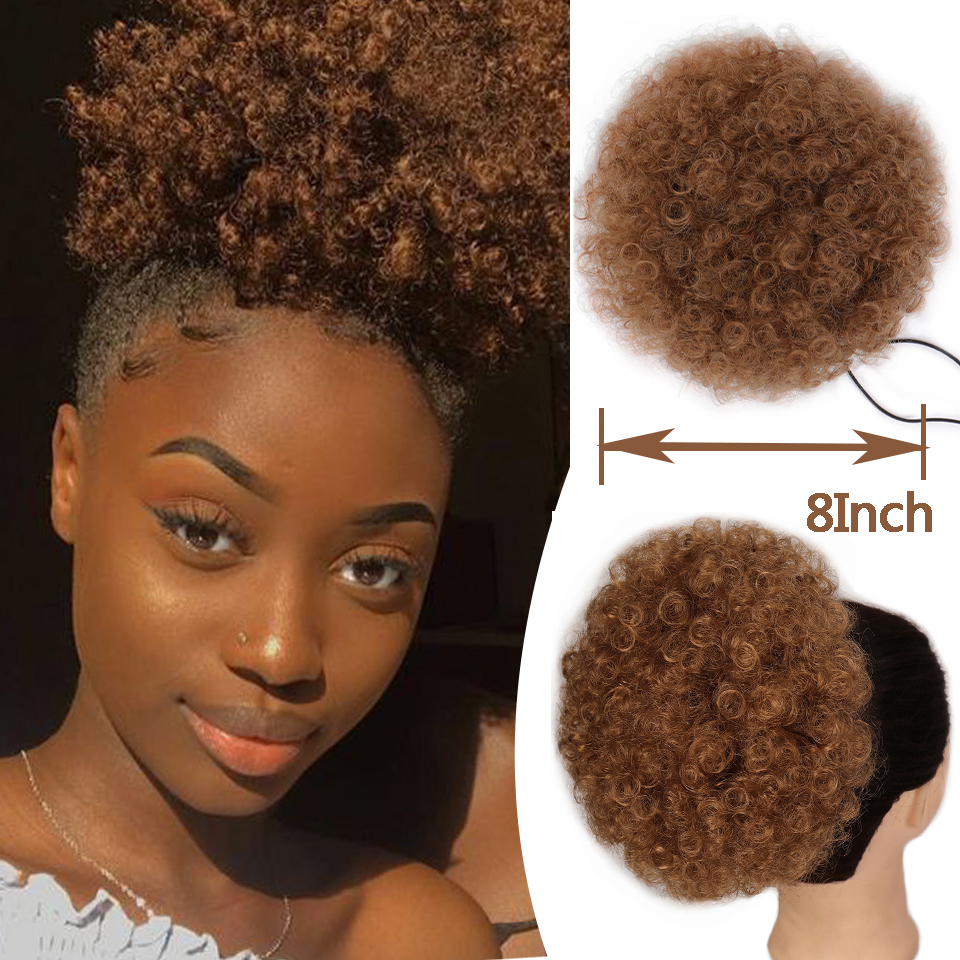 QUEENYANG Synthetic Drawstring African Fluffy Artificial Afro Puff Bun Puffs Ponytails Bun Wrap Natural Black Hair Extensions: F6-193