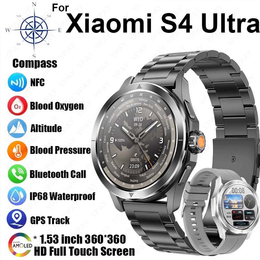2025 novo s4 ultra relógio inteligente masculino amoled esporte ao ar livre nfc gps pista freqüência cardíaca à prova dwaterproof água bluetooth chamada smartwatch para xiaomi