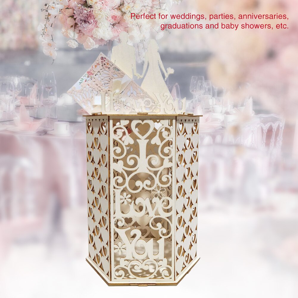 Utsökt diy-gradering trä hexagon fest inredning födelsedag samling baby shower bröllop kortlåda vintage årsdag