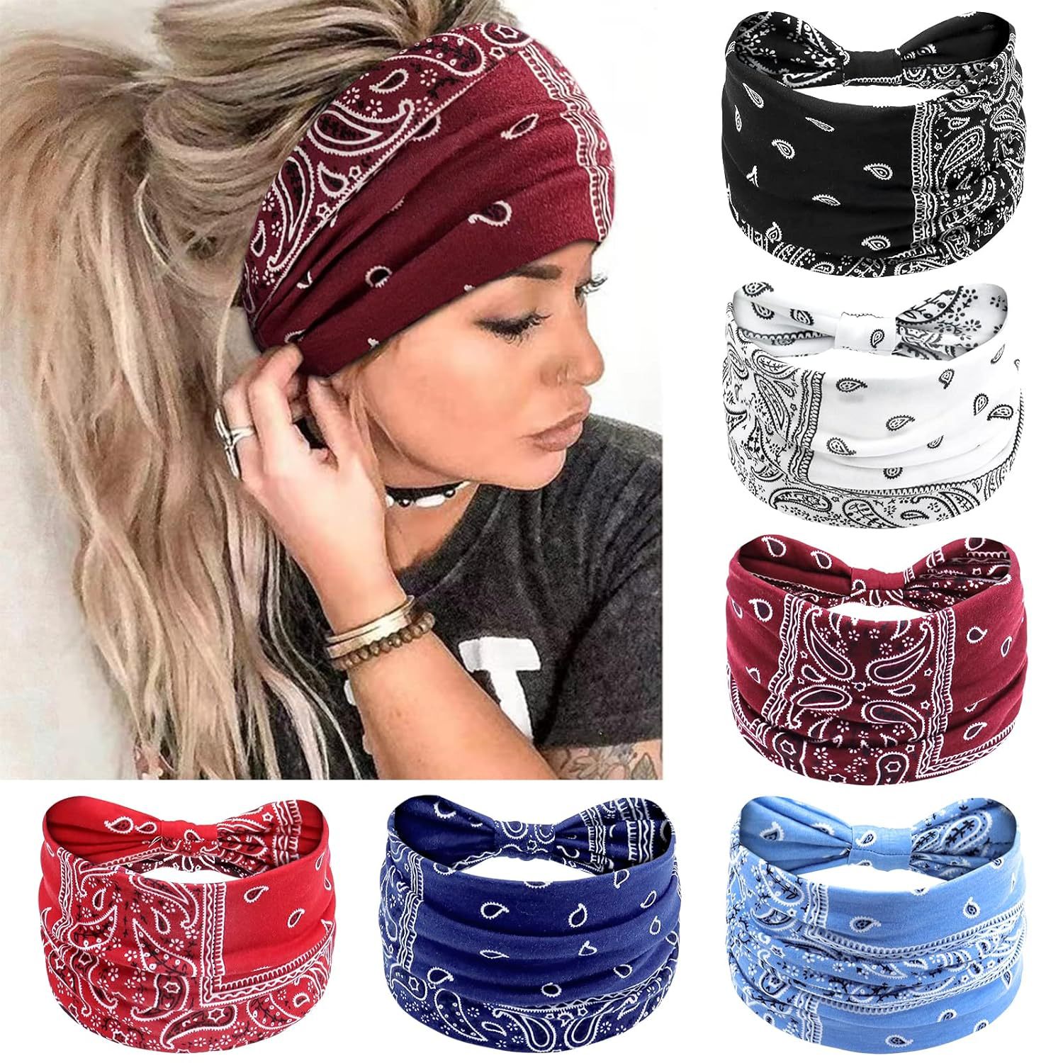 Diademas anchas retorcidas para mujer, turbante Extra grande, diadema de entrenamiento, bandas para el cabello de Yoga a la , accesorios para el cabello gruesos trenzados bohemios