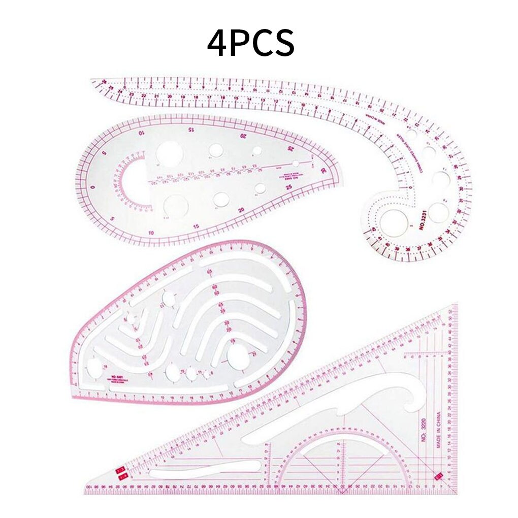 Regla de costura de plástico, plantilla de medición curva francesa, 4 especificaciones, regla de escala, dibujo a medida, herramienta para manualidades, 4 Uds.: Default Title