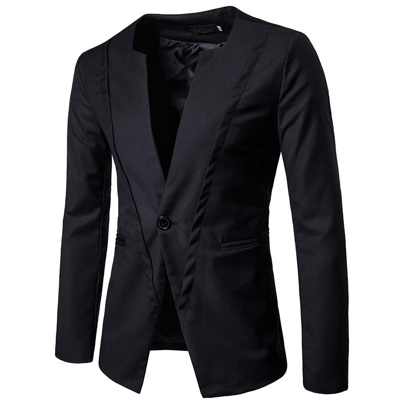 Trajes de negocios de un botón de para hombre, traje de boda de comercio exterior para hombre, Otoño, sin cuello, ropa grande y alta XXL: Black Blazer Men / L