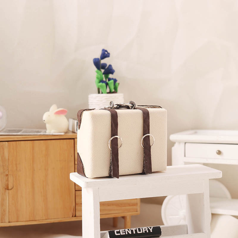 1:12 Scale Doll Leather Luggage Miniature Portable Trunk Mini Suitcase Vintage Wood Box Dollhouse Furniture Dolls Accessories