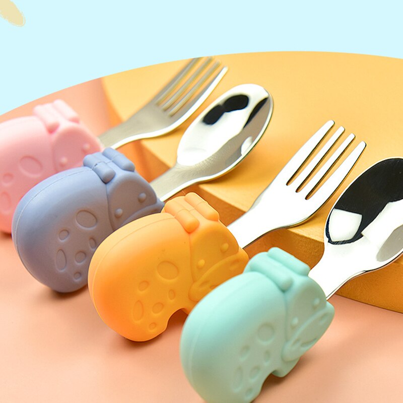 Soft Spoon for Baby Feeding Toddler Tableware Set Stainless Steel Utensil Cloud Toddler Dinnerware Cartoon Infant Spoon Fork